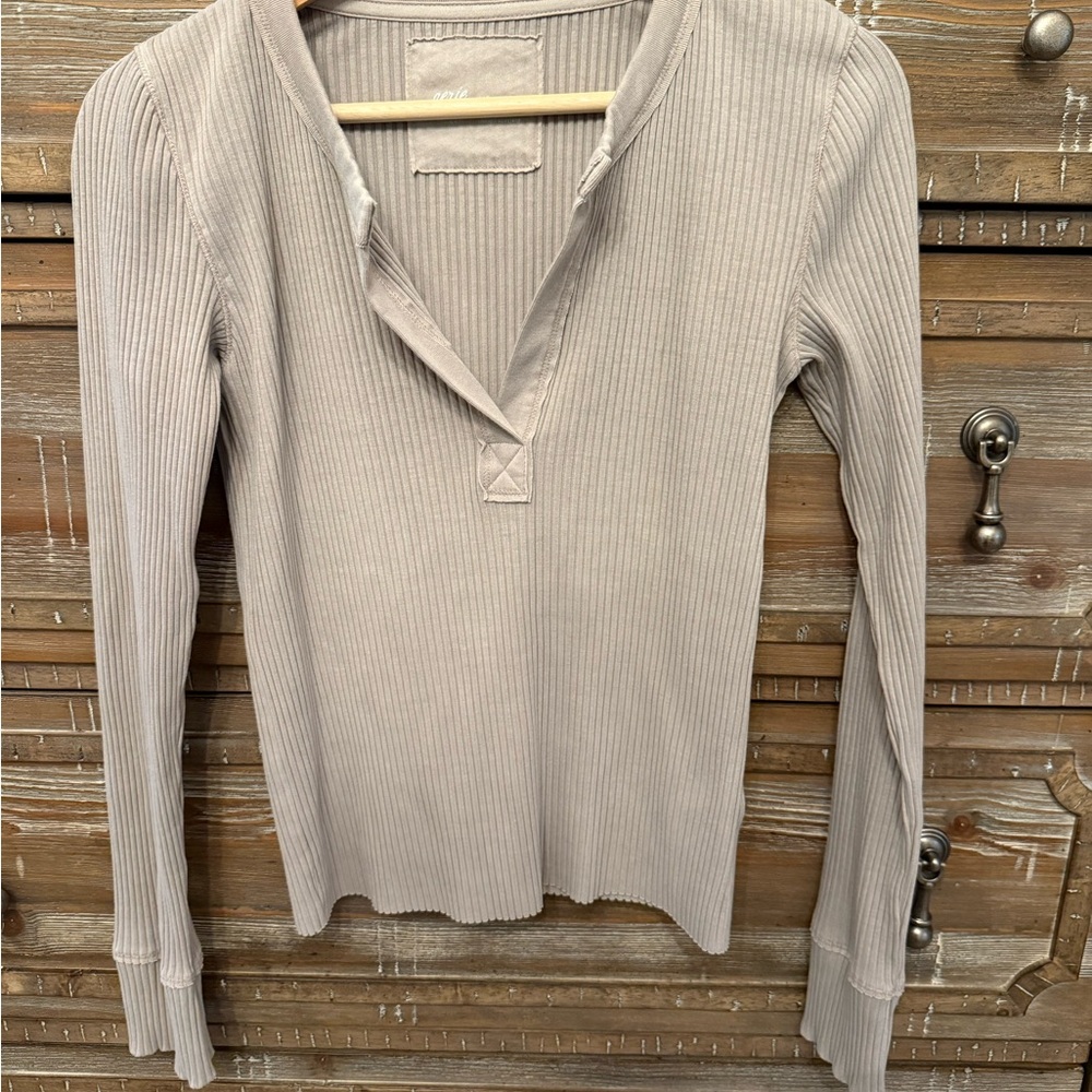 Aerie Taupe Ribbed Long Sleeve Top